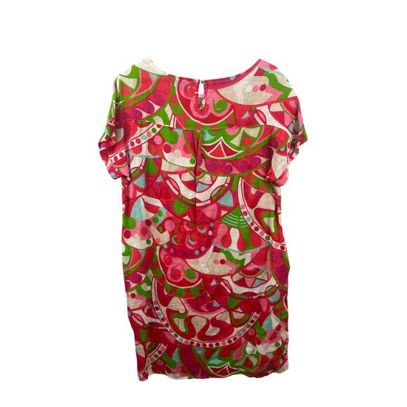 NWT Linen Luv Pink Green Abstract Print 100% Linen Shift Dress Size M - Picture 3 of 9